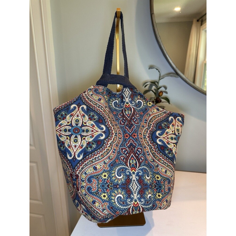 Handmade Reversible Paisley Tote Lunch Bag Artisan Cinch Handle Boho Purse